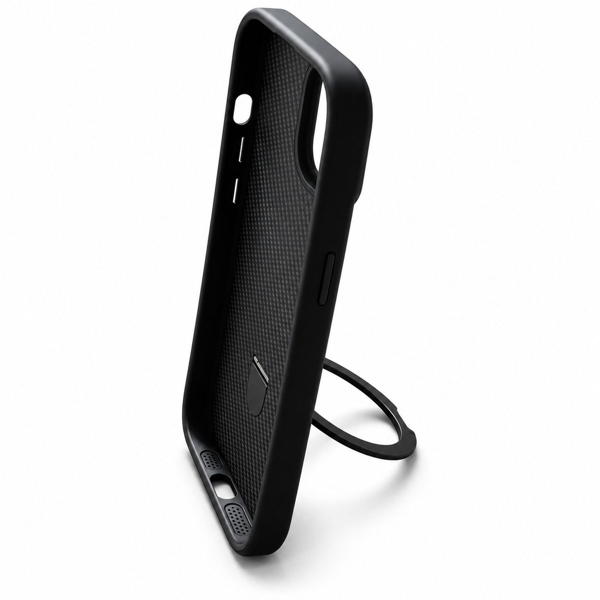 Carbon Fiber MagSafe Ring Kickstand Case for iPhone 15 – Black