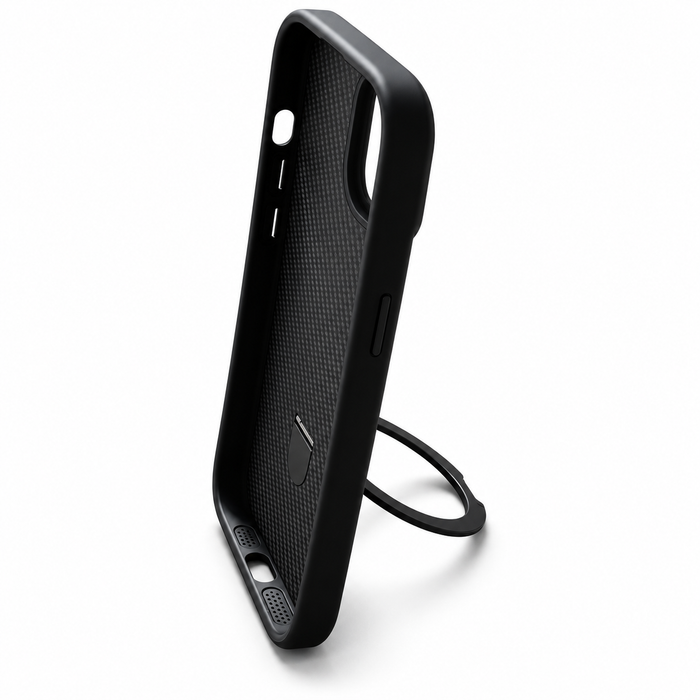 Carbon Fiber MagSafe Ring Kickstand Case for iPhone 15 – Black