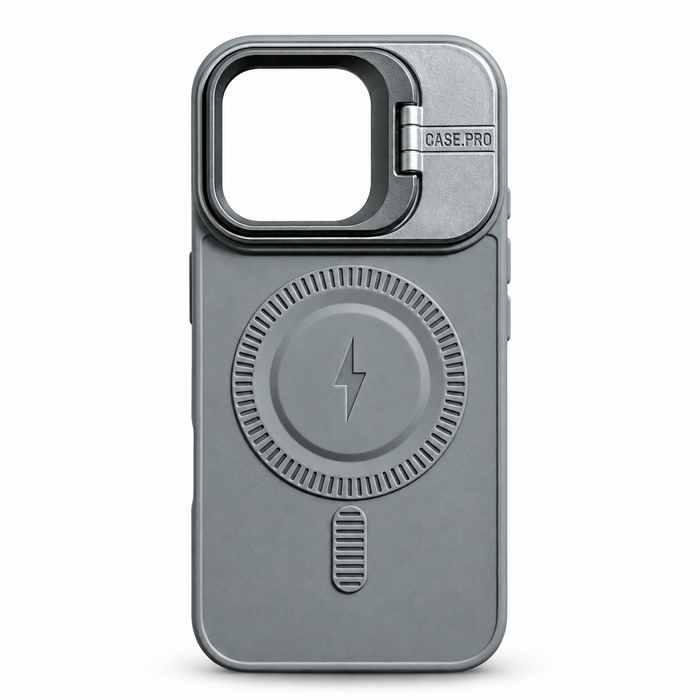MagSafe Protective Case with Camera Kickstand for iPhone 16 Pro – Gray & Silver