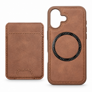 Leather-Style MagSafe Protective Case with Card Holder for iPhone 16 – Brown