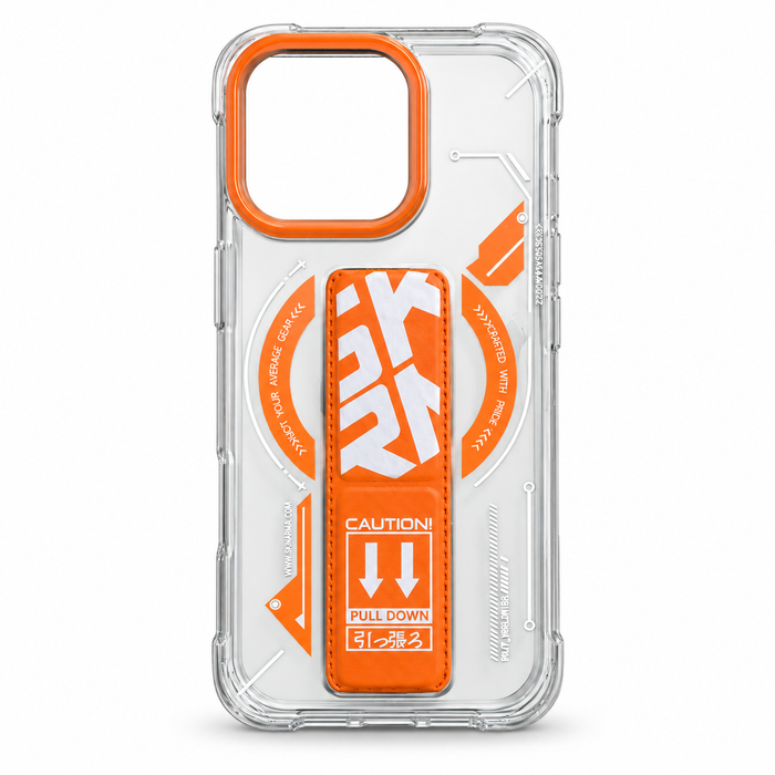 Clear Protective Case with Magnetic Kickstand for iPhone 16 Pro Max – Orange
