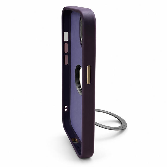 Leather-Style Magnetic Stand Case for iPhone 15 – Purple