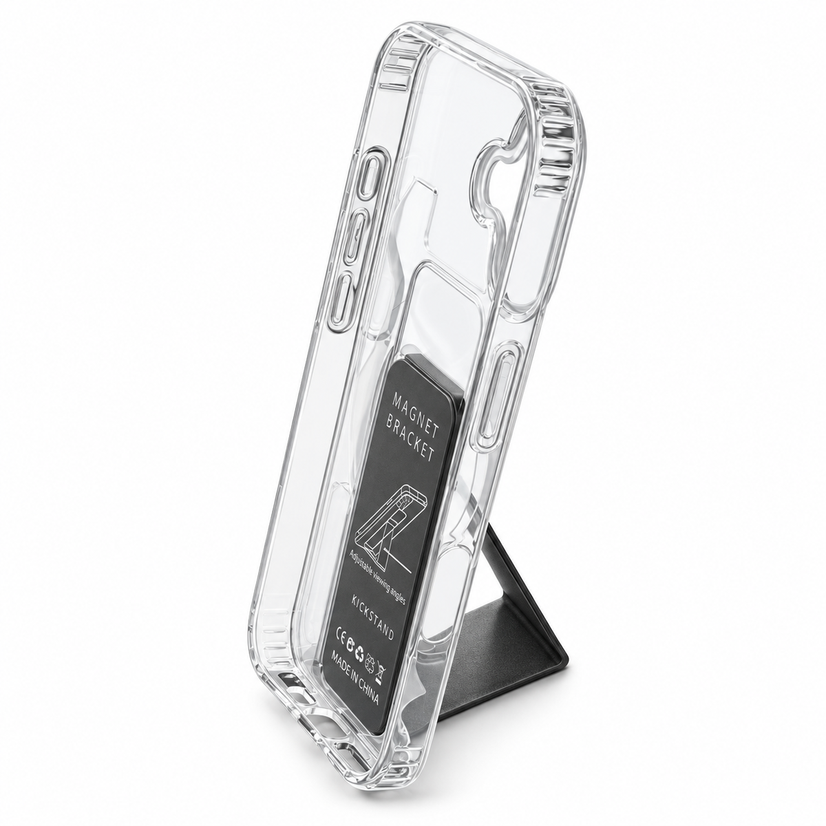 Clear Magnetic Kickstand Case for iPhone 17 – Gray