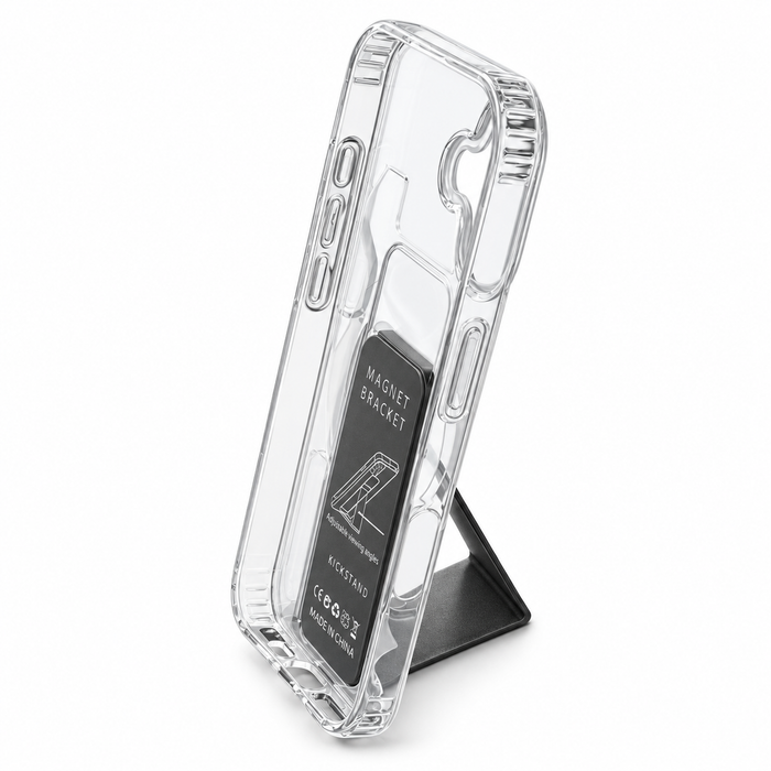 Clear Magnetic Kickstand Case for iPhone 17 – Gray