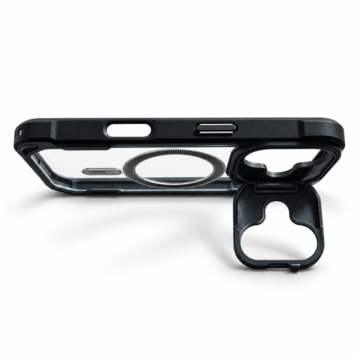 Navy Blue & Black Clear MagSafe Kickstand Case for iPhone 16