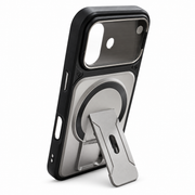 Magnetic Kickstand Protective Case for iPhone 17 – Silver & Black
