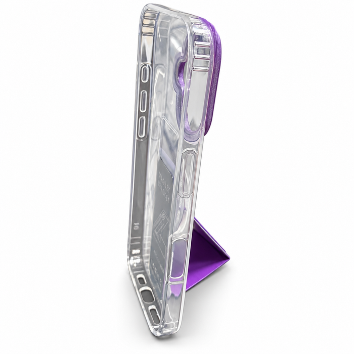 Clear & Purple Magnetic Kickstand Case for iPhone 16
