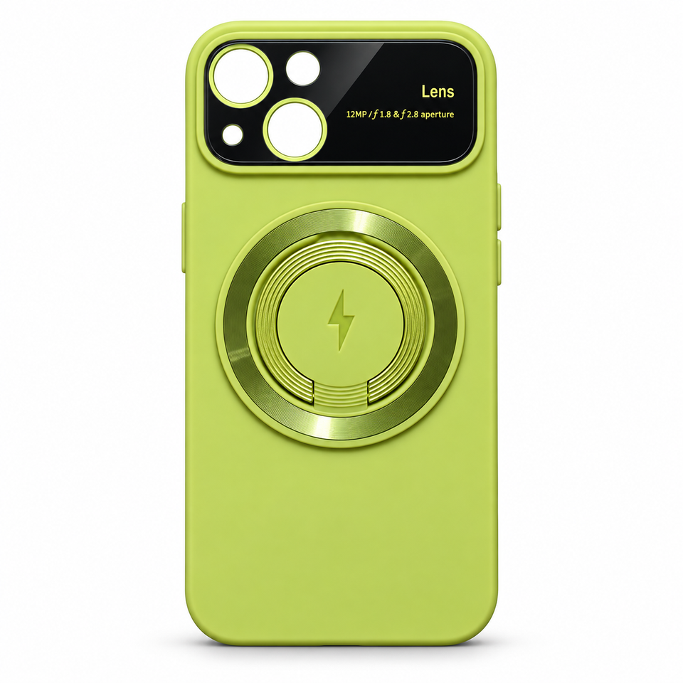 Magnetic Ring Holder Protective Case for iPhone 15– Lime Green