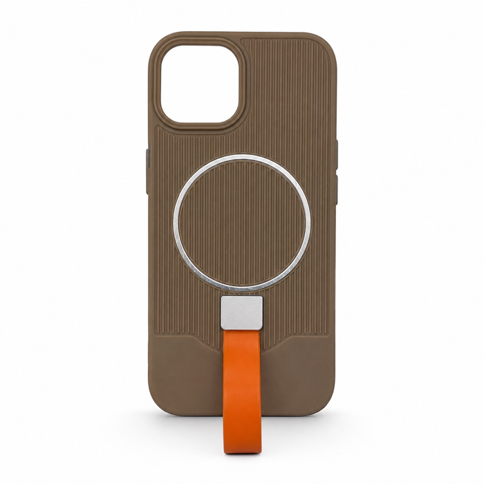 Textured Protective Case for iPhone 15 – Brown & Orange