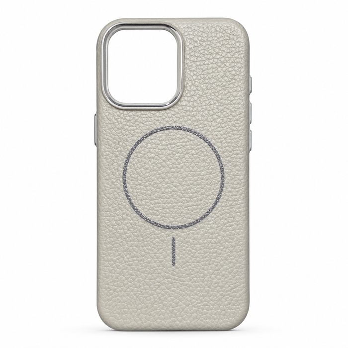 Light Gray Leather Texture Protective Case for iPhone 16 Pro Max
