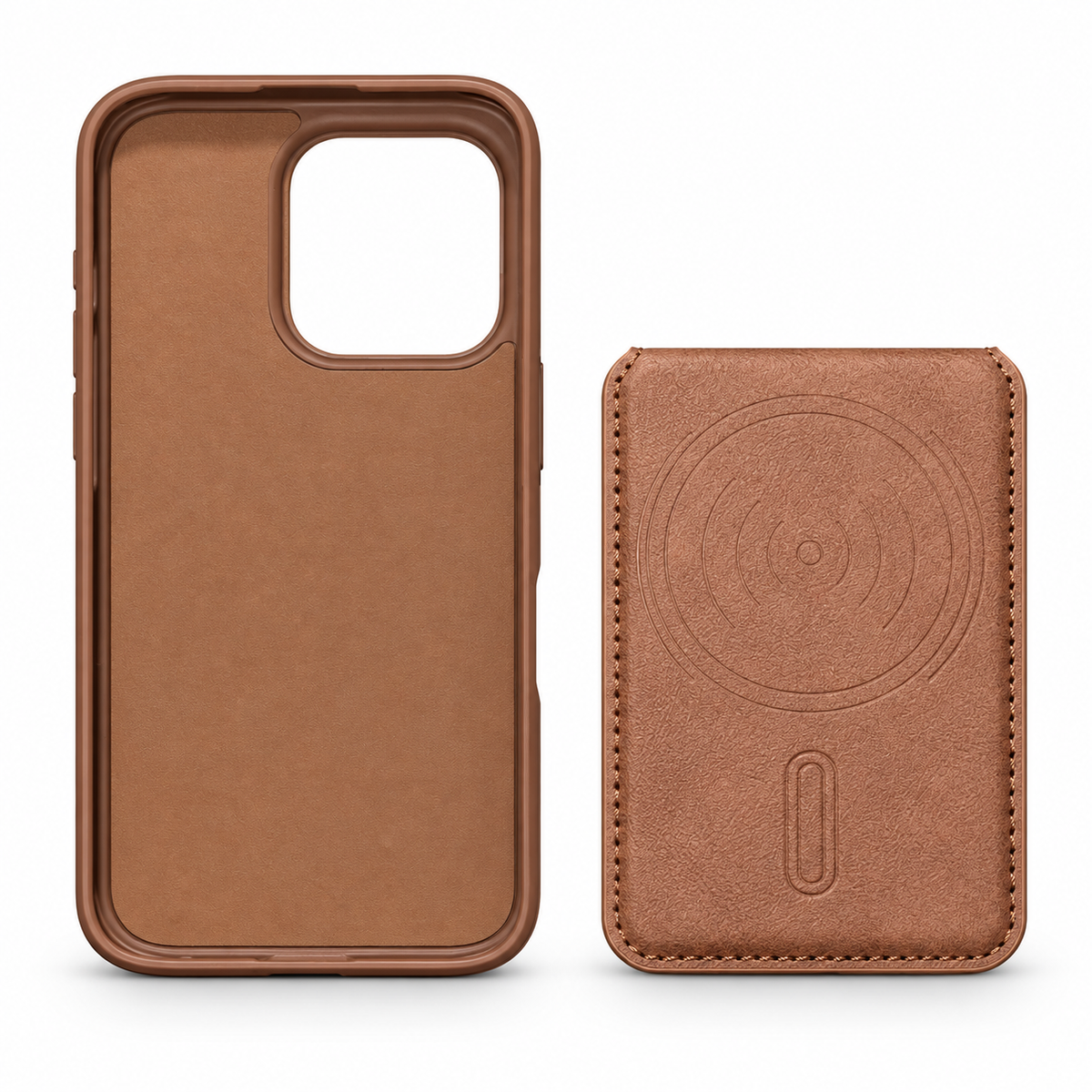 Leather-Style MagSafe Protective Case with Card Holder for iPhone 15 Pro – Brown