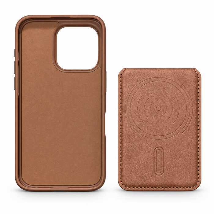 Leather-Style MagSafe Protective Case with Card Holder for iPhone 15 Pro – Brown