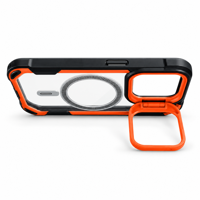 Clear Rugged MagSafe Case with Camera Kickstand for iPhone 14 Pro – Orange & Black