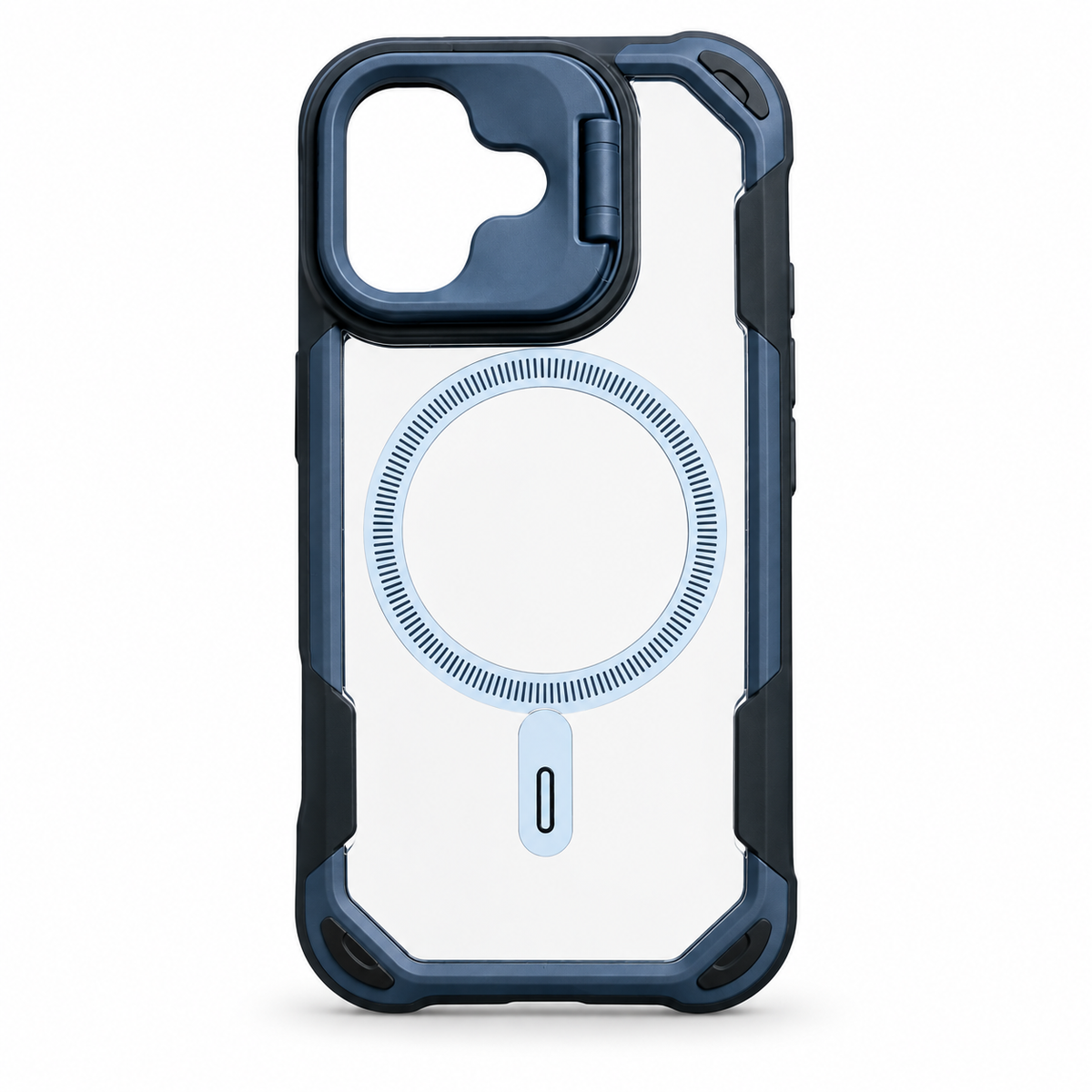 Navy Blue & Black Clear MagSafe Kickstand Case for iPhone 16