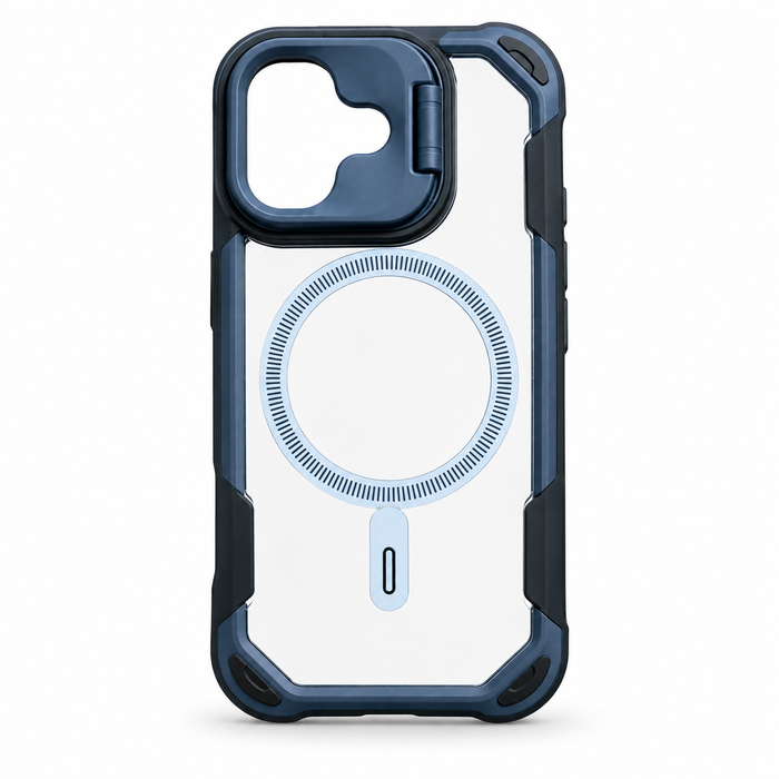 Navy Blue & Black Clear MagSafe Kickstand Case for iPhone 16