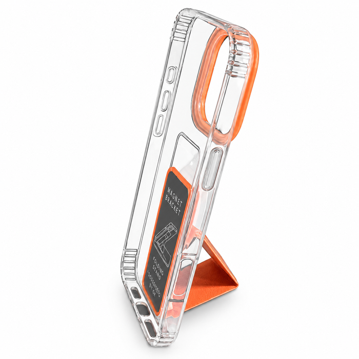 Clear Protective Case with Magnetic Kickstand for iPhone 16 Pro Max – Orange