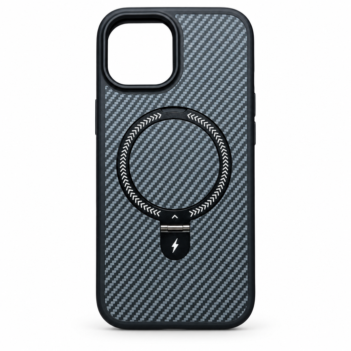 Carbon Fiber MagSafe Ring Kickstand Case for iPhone 15 – Black
