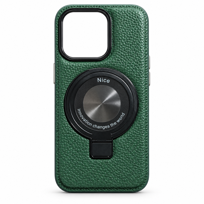 Leather-Style Magnetic Stand Case for iPhone 15 Pro – Green