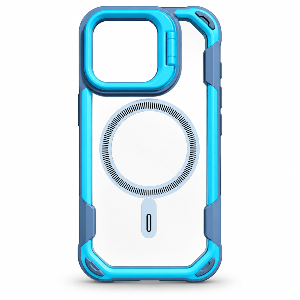 Blue & Navy Clear MagSafe Kickstand Case for iPhone 15 Pro Max