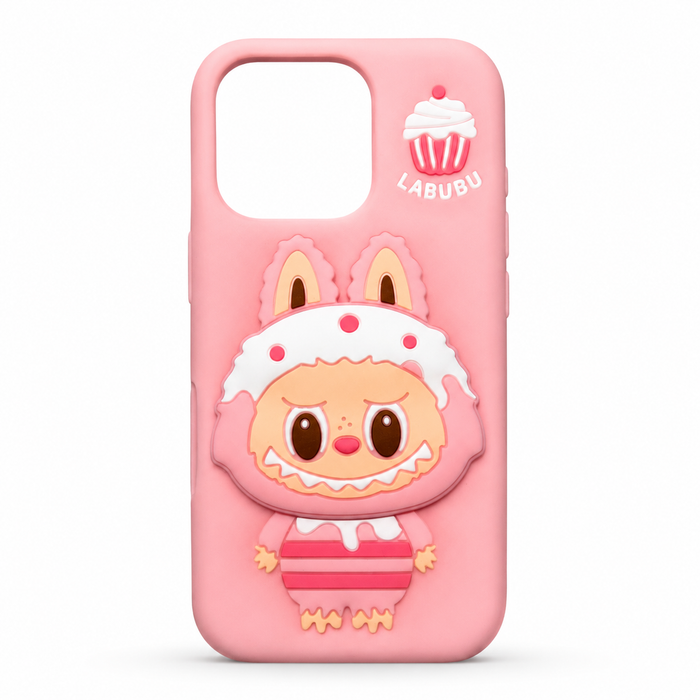 Labubu Cupcake 3D Silicone Case for iPhone 16 Pro – Pink