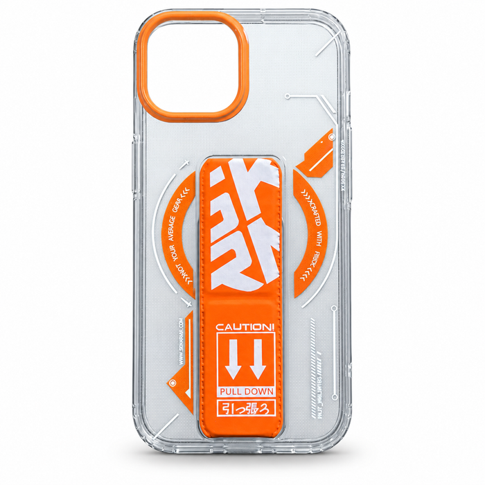 Clear Protective Case with Magnetic Kickstand for iPhone 15 – Orange
