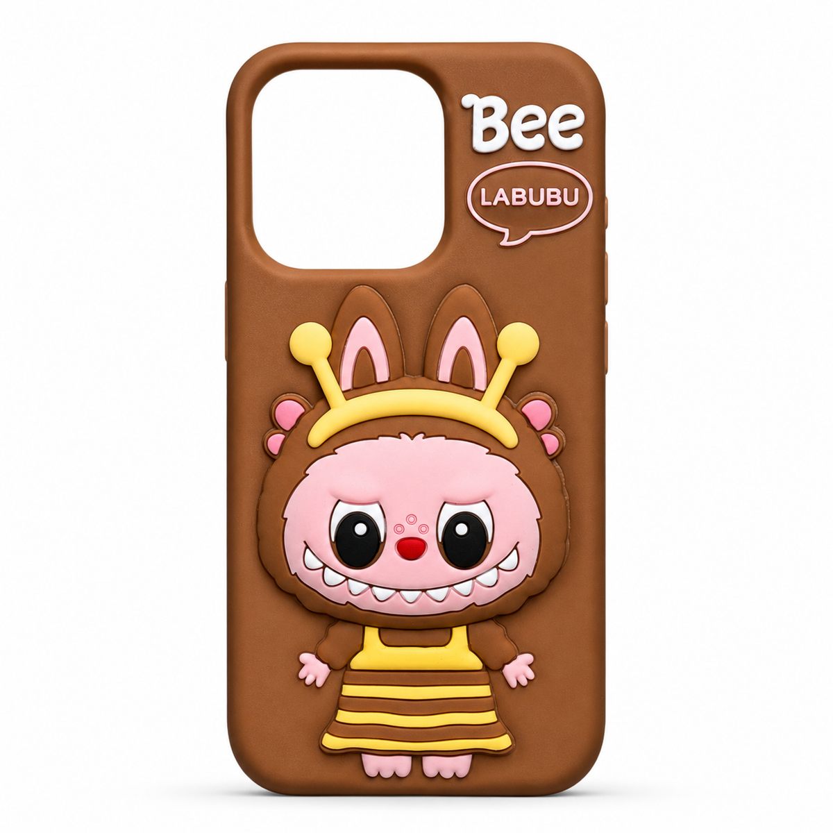Labubu Bee 3D Silicone Case for iPhone 16 Pro – Brown