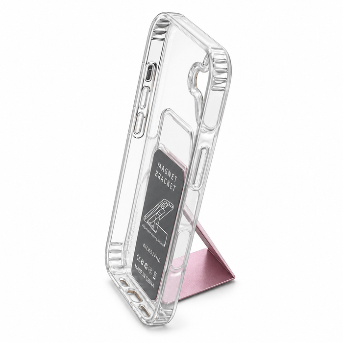 Clear Magnetic Kickstand Case for iPhone 17 – Pink
