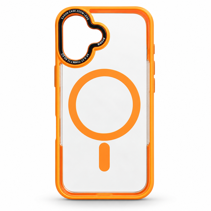 Orange Clear MagSafe Case for iPhone 16 – Shockproof Bumper Cover