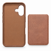 Leather-Style MagSafe Protective Case with Card Holder for iPhone 16 – Brown