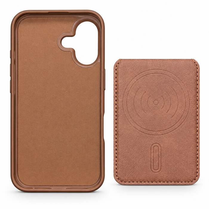 Leather-Style MagSafe Protective Case with Card Holder for iPhone 16 – Brown