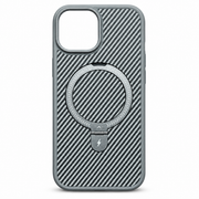 Carbon Fiber MagSafe Ring Kickstand Case for iPhone 15 – Gray