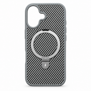 Carbon Fiber Magnetic Kickstand Case for iPhone 17 – Gray
