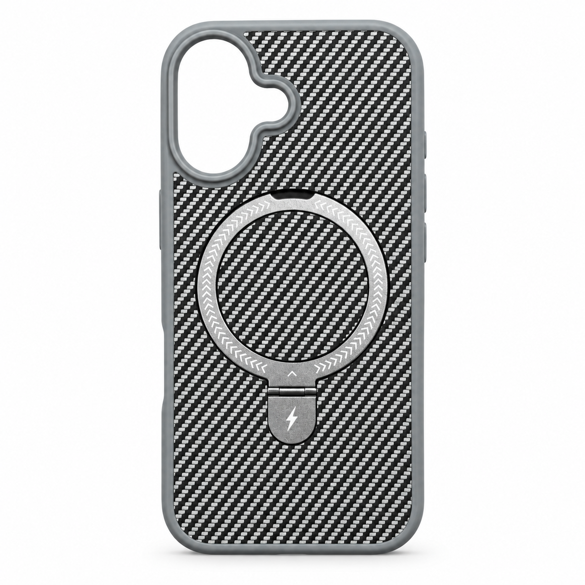 Carbon Fiber Magnetic Kickstand Case for iPhone 17 – Gray