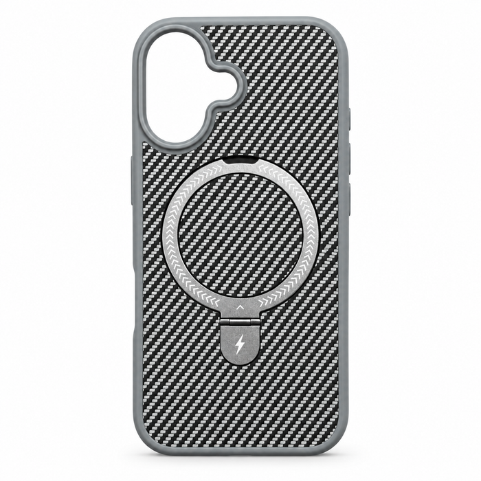 Carbon Fiber Magnetic Kickstand Case for iPhone 17 – Gray