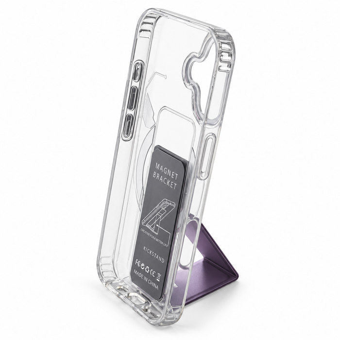 Clear Magnetic Kickstand Case for iPhone 17 – Purple