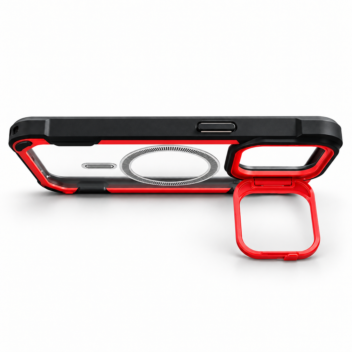 Red & Black Clear MagSafe Kickstand Case for iPhone 15 Pro Max