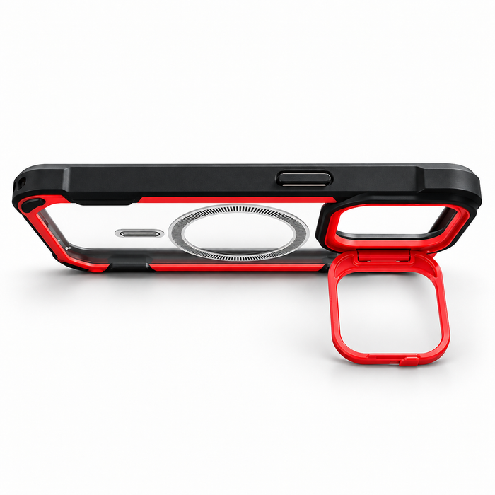 Red & Black Clear MagSafe Kickstand Case for iPhone 15 Pro Max