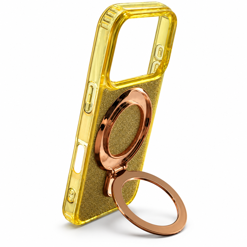 Glitter Ring Stand Case for iPhone 17 Pro – Yellow