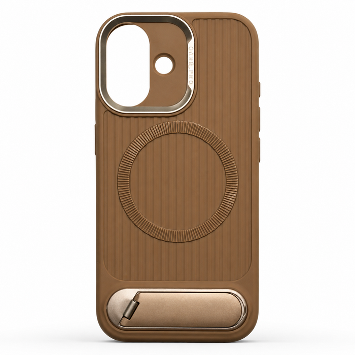 Brown Kickstand Magnetic Style Case for iPhone 16