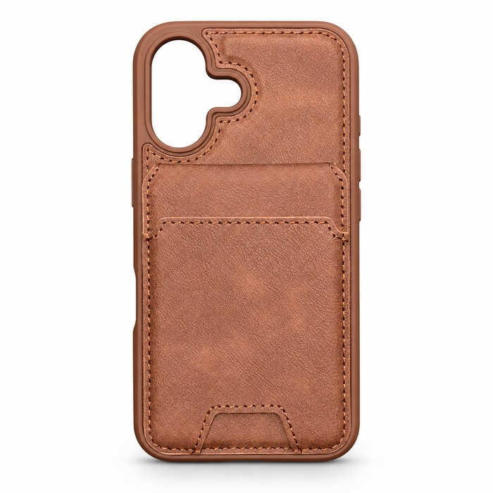Leather-Style MagSafe Protective Case with Card Holder for iPhone 16 – Brown