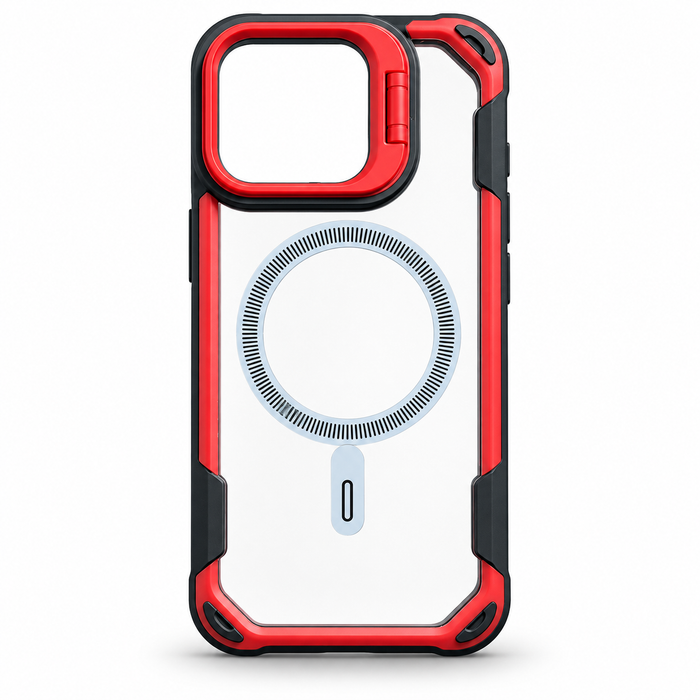 Red & Black Clear MagSafe Kickstand Case for iPhone 15 Pro Max