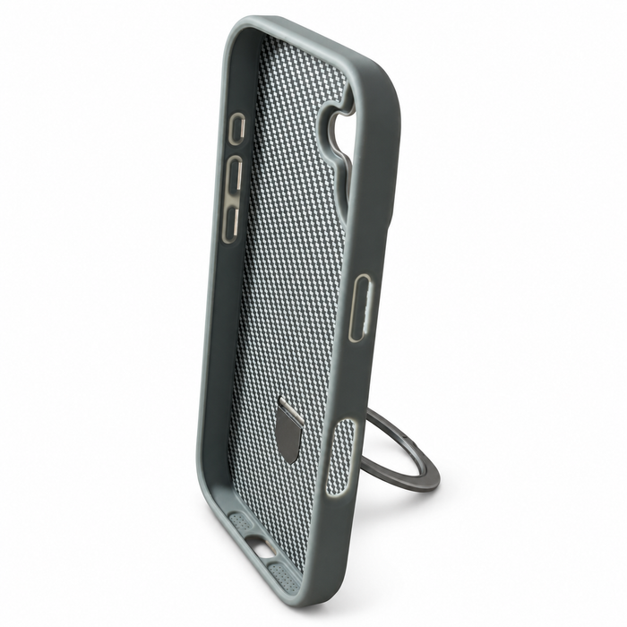 Carbon Fiber Magnetic Kickstand Case for iPhone 17 – Gray