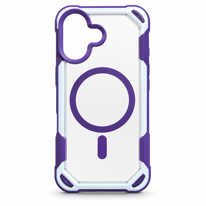 Purple Clear MagSafe Protective Case for iPhone 16 – Rugged Shockproof Design