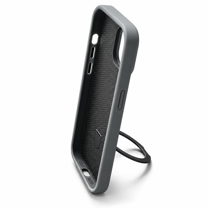 Carbon Fiber MagSafe Ring Kickstand Case for iPhone 15 – Gray