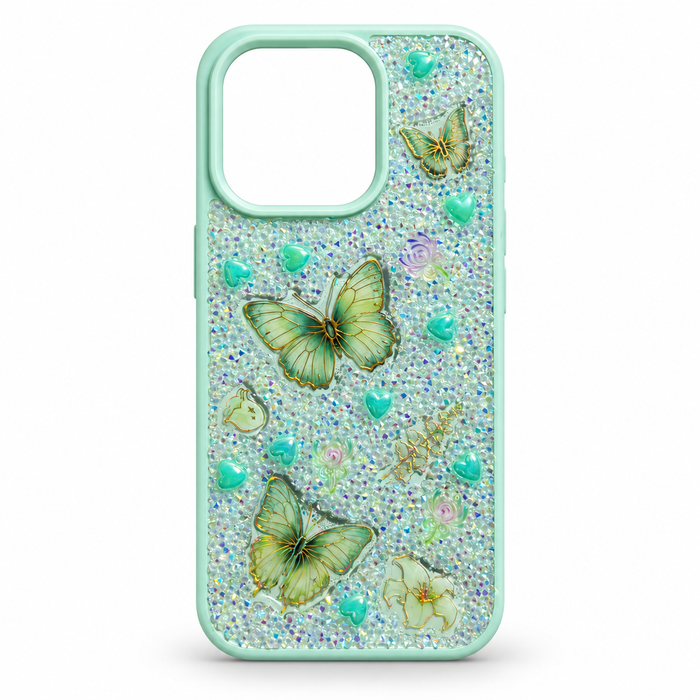 Mint Green Glitter Butterfly Case for iPhone 15 Pro