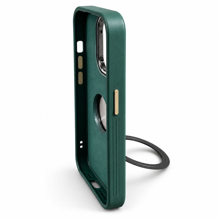 Leather-Style Magnetic Stand Case for iPhone 15 Pro – Green
