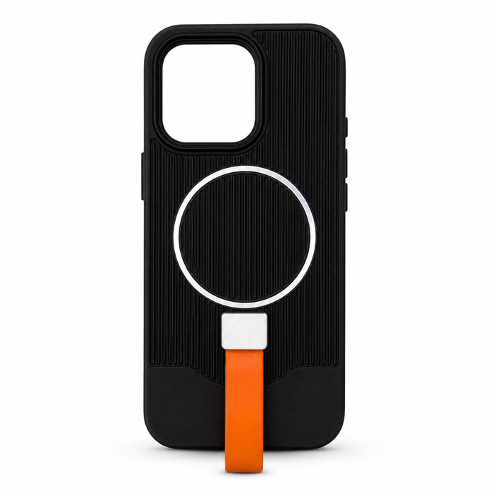 Textured Protective Case for iPhone 16 Pro – Black & Orange