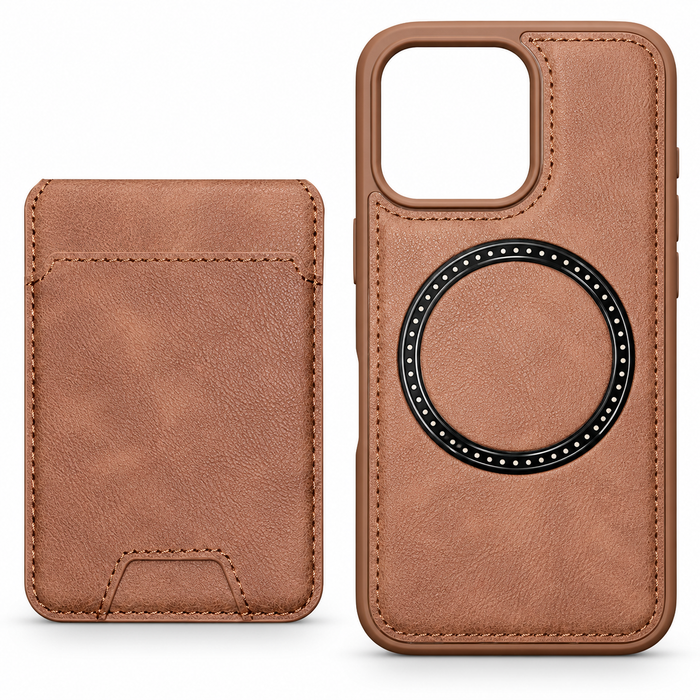 Leather-Style MagSafe Protective Case with Card Holder for iPhone 15 Pro – Brown