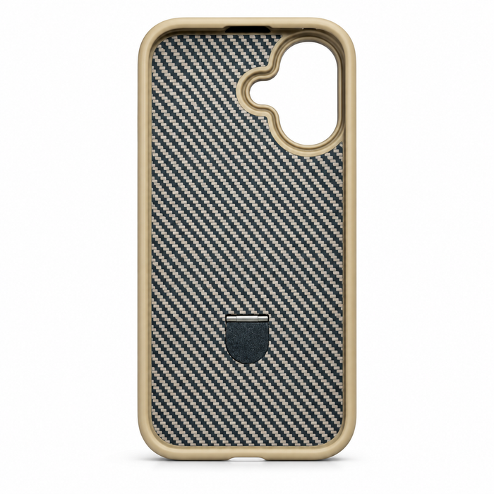 Carbon Fiber-Style MagSafe Ring Stand Case for iPhone 17 – Beige