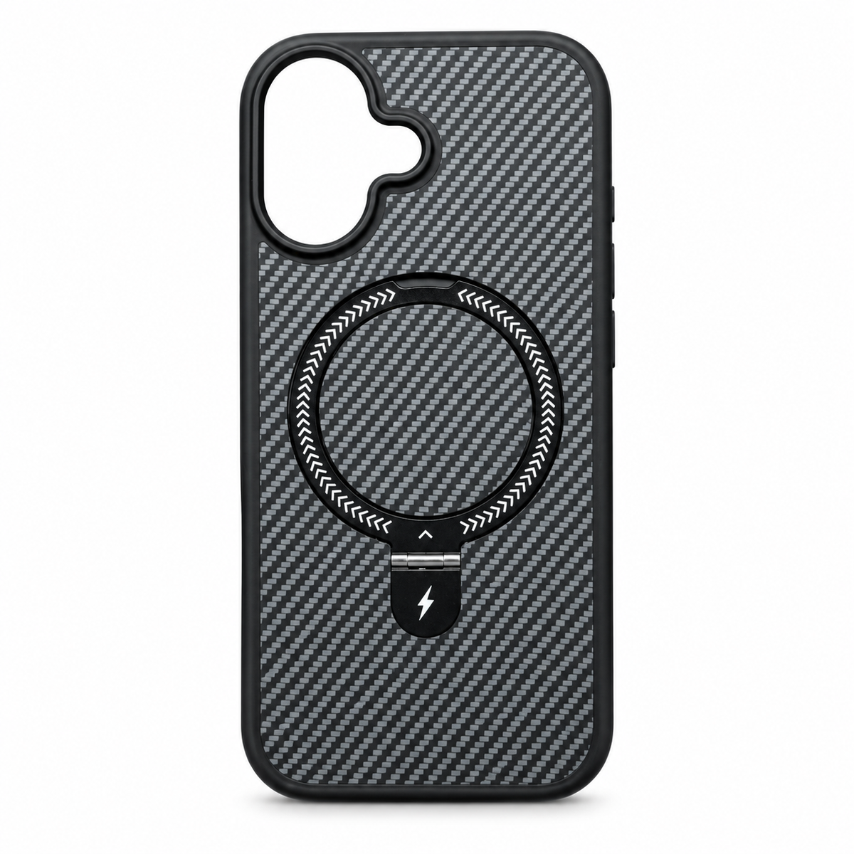 Carbon Fiber MagSafe Kickstand Case for iPhone 17 – Black